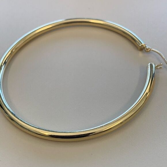 10K Polished 3mm Tube Hoop Earrings - Picture 5 of 11